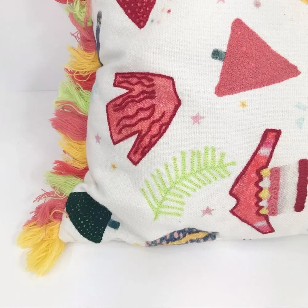 Joann Colorful Tassel Holiday Themed Embroidered Christmas Accent Pillow